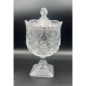 J Shannon 24% Lead Crystal Pineapple Footed Candy Box Jar Glass Lid Makeup Decor
